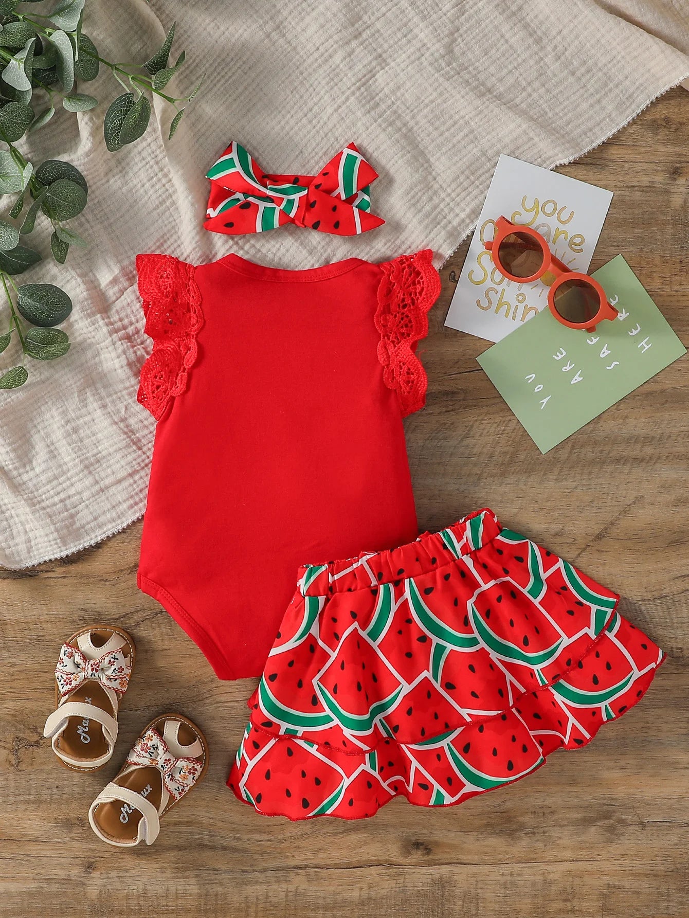 Baby Girl Watermelon Outfit – Sleeveless Summer Shirt Set
