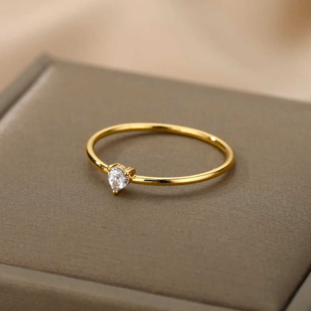 Zircon Little Heart Stainless Steel Ring – Minimalist Dainty Valentine’s Gift for Women