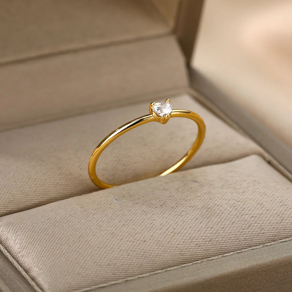 Zircon Little Heart Stainless Steel Ring – Minimalist Dainty Valentine’s Gift for Women