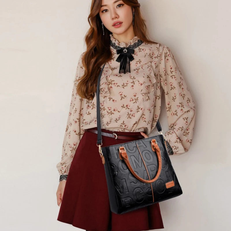 Luxury PU Leather Tote – Large Capacity Travel Shoulder Crossbody Bag for Women