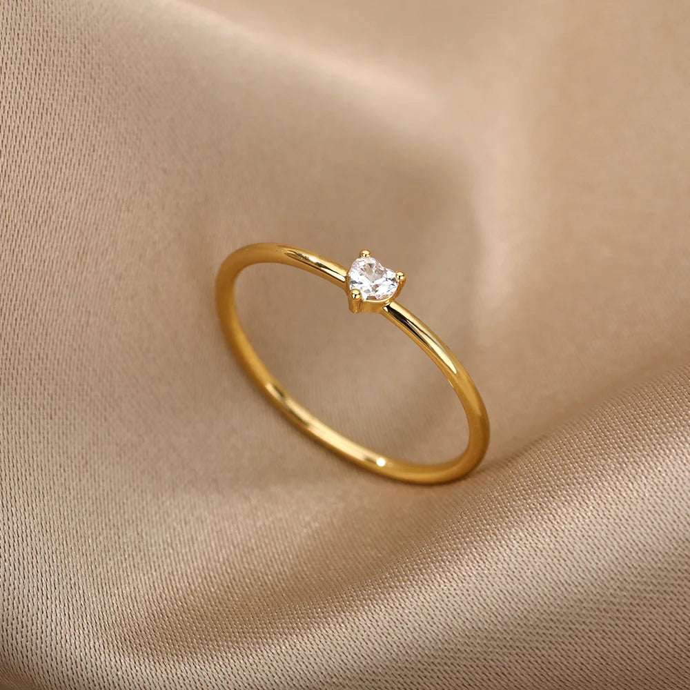 Zircon Little Heart Stainless Steel Ring – Minimalist Dainty Valentine’s Gift for Women