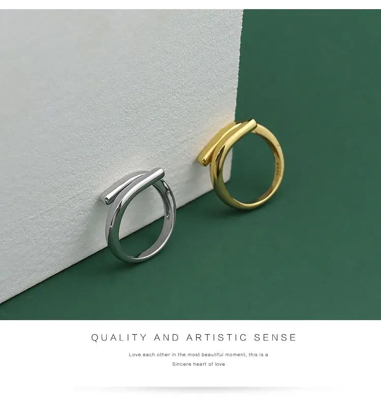 Silver Double Layer Geometric Ring – Handmade Luxury Women’s Jewelry