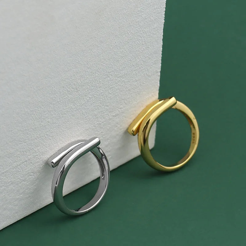 Silver Double Layer Geometric Ring – Handmade Luxury Women’s Jewelry