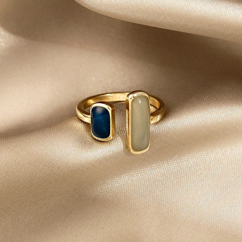 Adjustable Colorful Drip Glaze Ring – Retro Geometric Gold Metal Jewelry