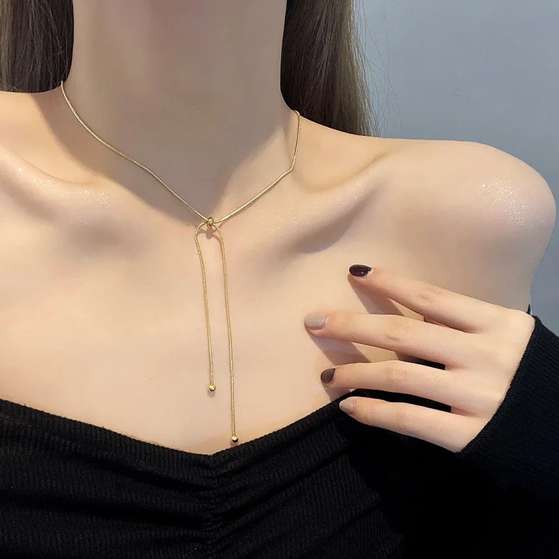 DIEYURO Stainless Steel Retro Adjustable Gold Clavicle Necklace – Simple Unique Design for Women