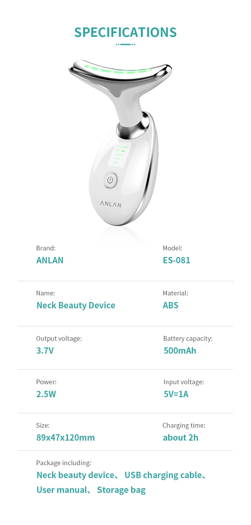 ANLAN Neck & Face Beauty Device – EMS Lifting Tool with LED Light Therapy for Skin Tightening & Anti-Aging