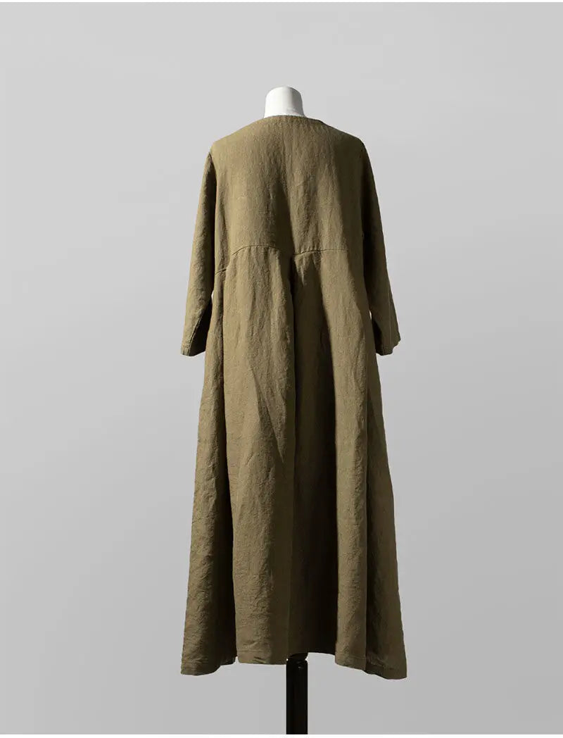 Loose Cotton Linen Dress – Mori Style Knee-Length Pullover