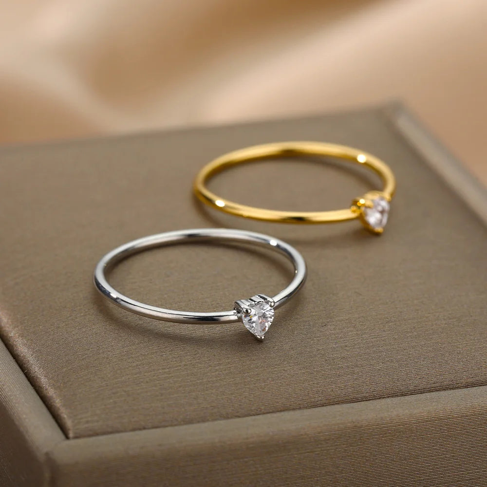 Zircon Little Heart Stainless Steel Ring – Minimalist Dainty Valentine’s Gift for Women