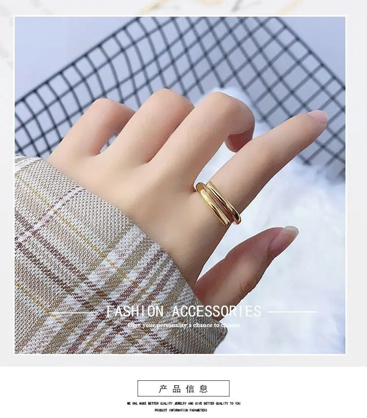 Silver Double Layer Geometric Ring – Handmade Luxury Women’s Jewelry