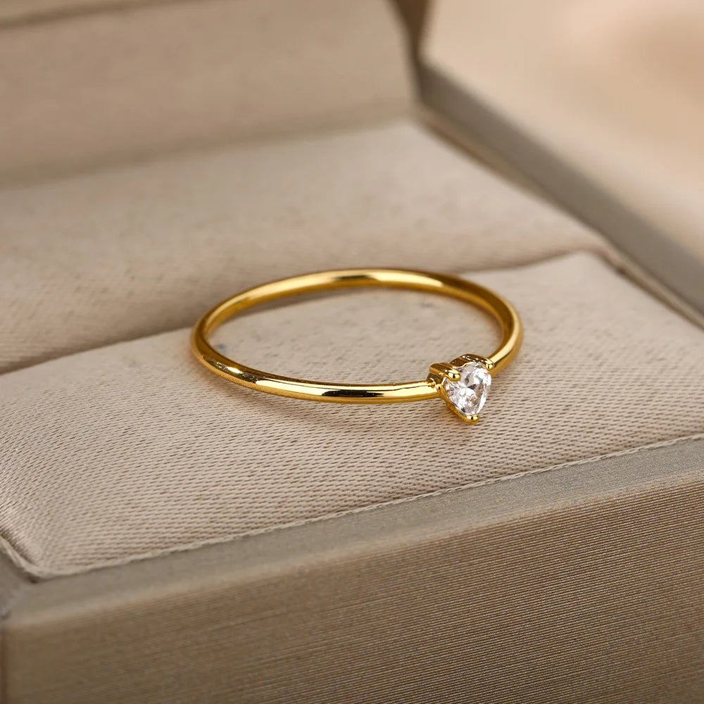 Zircon Little Heart Stainless Steel Ring – Minimalist Dainty Valentine’s Gift for Women