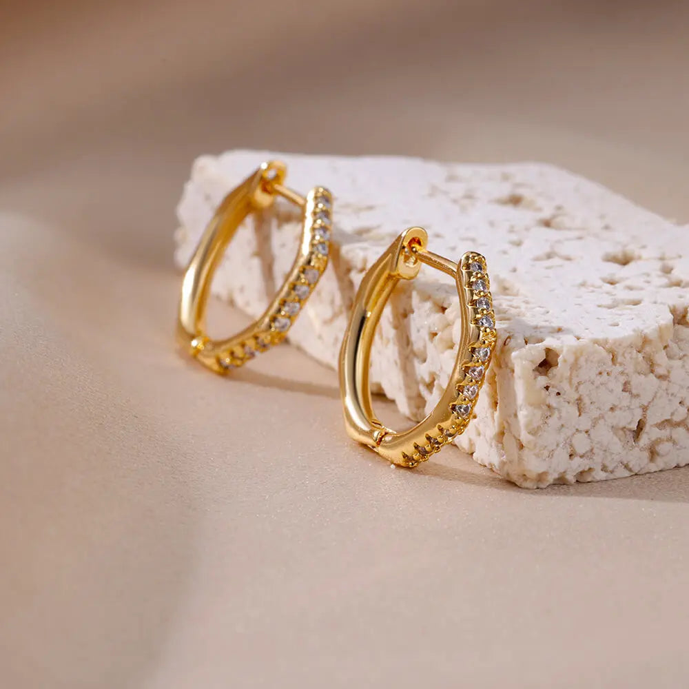 Gold Heart Zircon Hoop Earrings – Waterproof Stainless Steel Jewelry