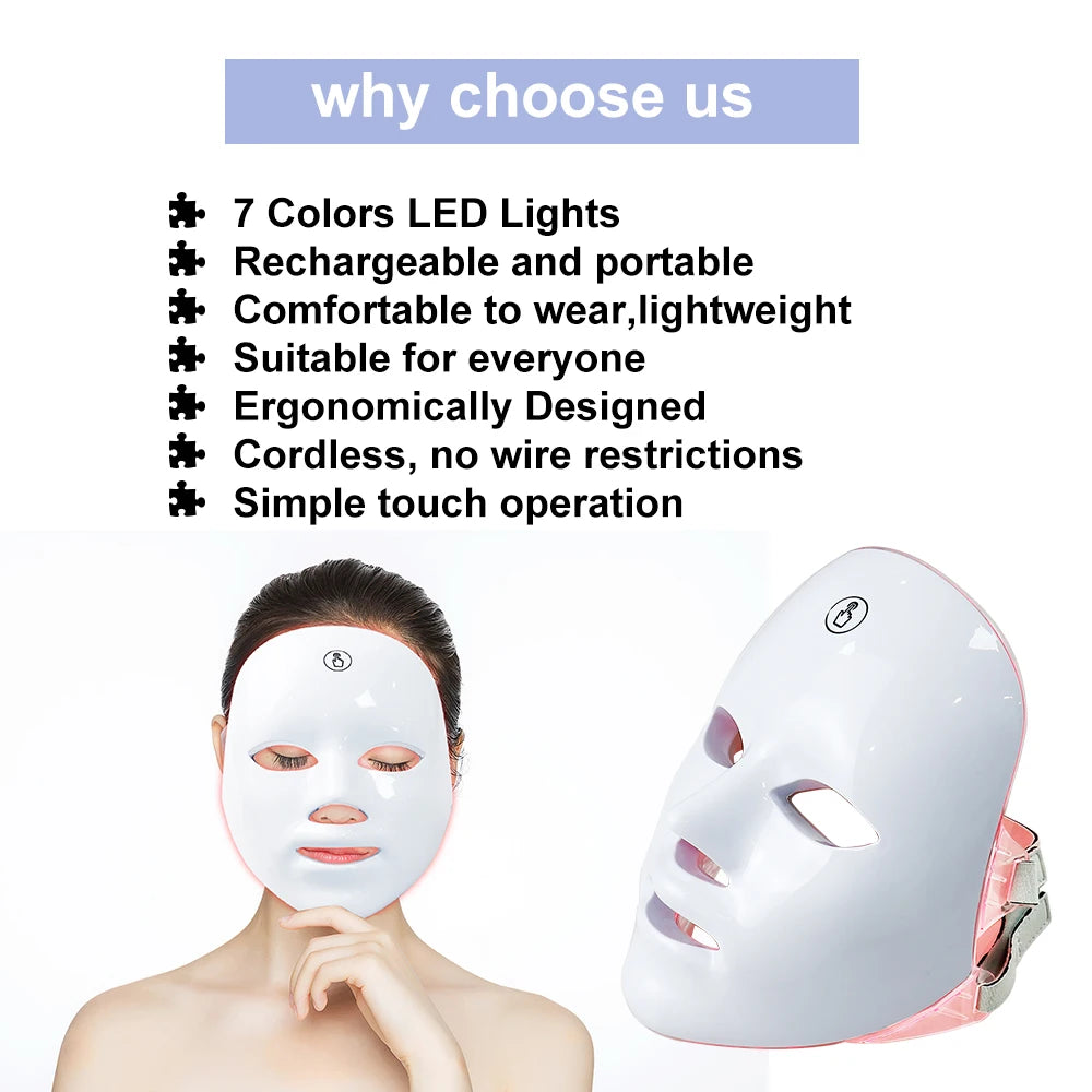 LED 7-Colors Facial Mask – Photodynamic Therapy for Skin Moisture, Rejuvenation, Anti-Acne, Wrinkle Removal & Pore Shrinking – Professional Salon & Home Use