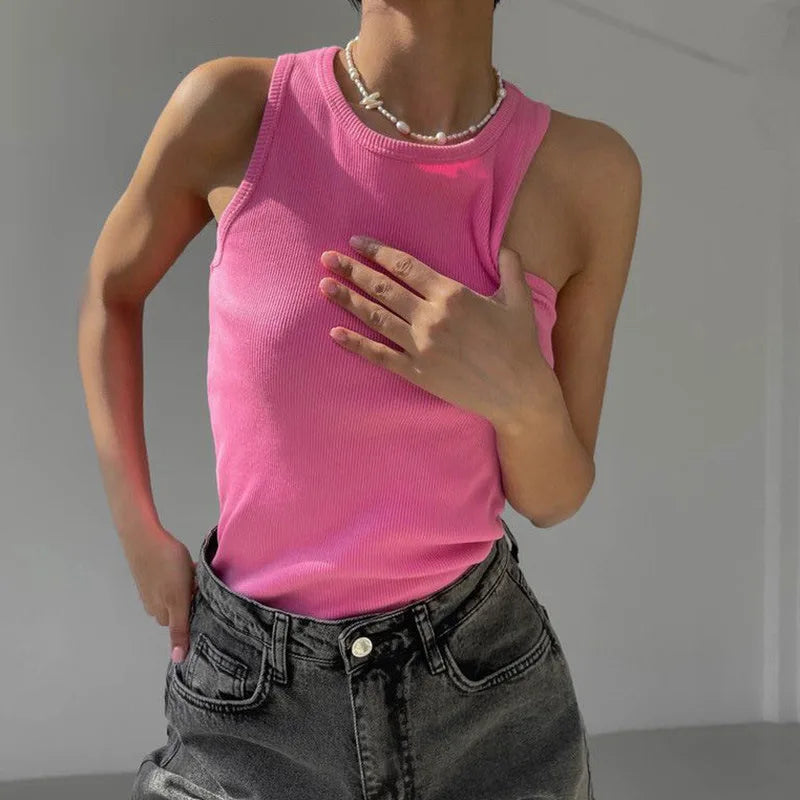 Ribbed Knit Tank Top – Off-Shoulder Summer Basic Vest