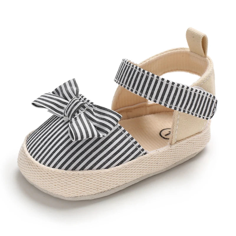Baby Girl Summer Sandals – Soft Sole Bow Canvas Shoes