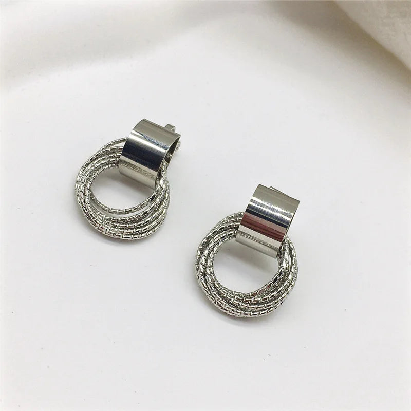 Vintage Metal Round Drop Earrings – Geometric Women’s Statement Jewelry