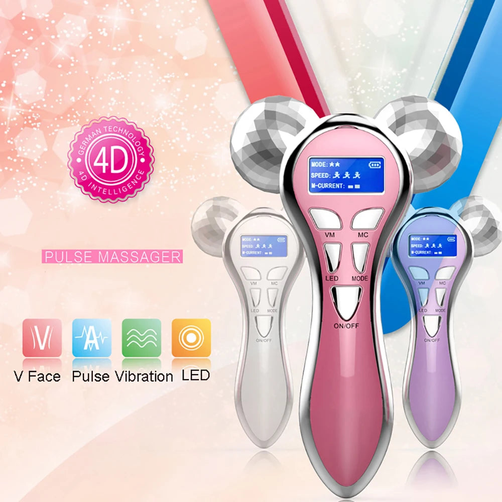 4D EMS Face Massager Roller – Microcurrent Lifting Device for Face, Neck & Eyes