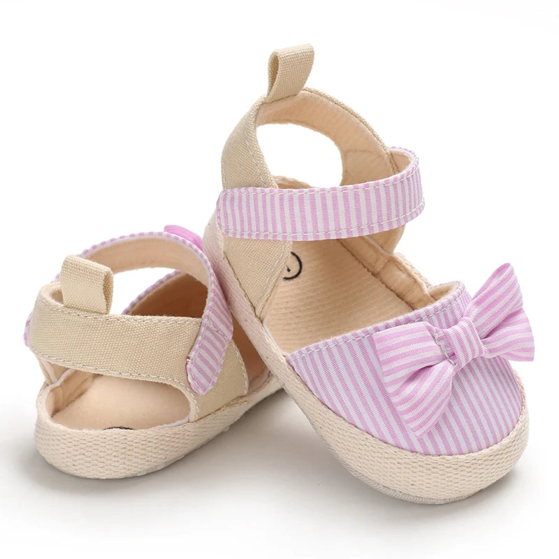 Baby Girl Summer Sandals – Soft Sole Bow Canvas Shoes