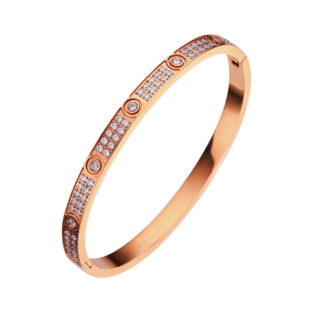 2023 Gold Zircon Cross Nail Bracelet – Stainless Steel Bangle for Women