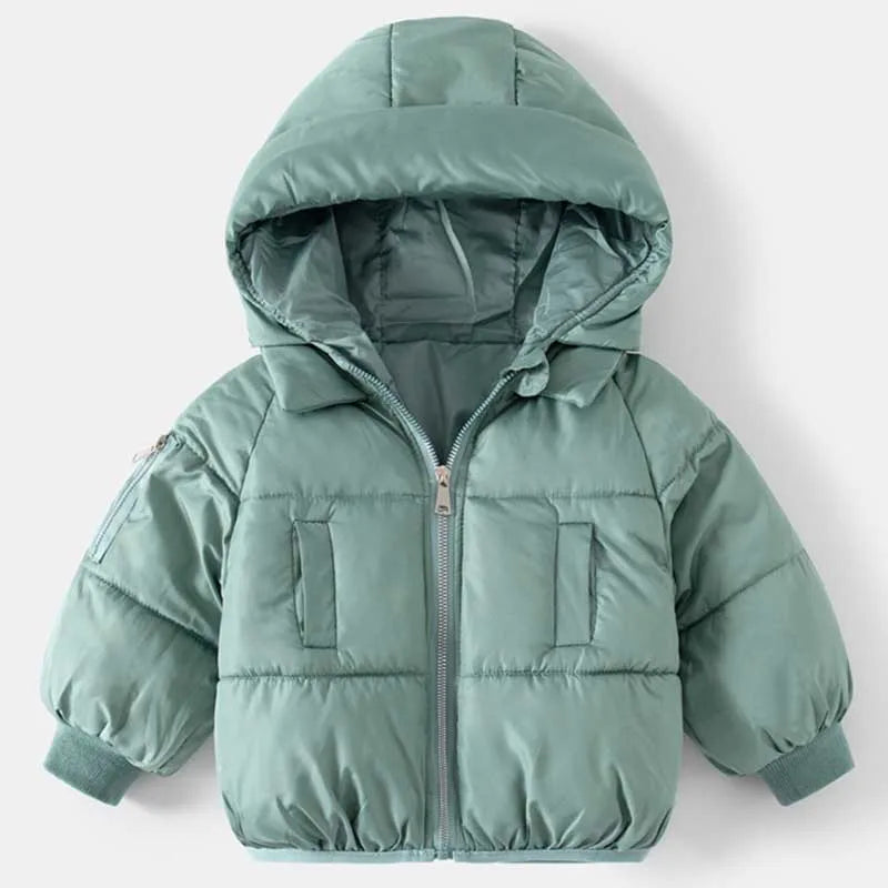 Winter Kids Hooded Cotton Jacket – Warm Thick Plush Zipper Coat Long Sleev
