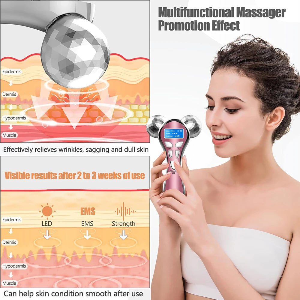 4D EMS Face Massager Roller – Microcurrent Lifting Device for Face, Neck & Eyes