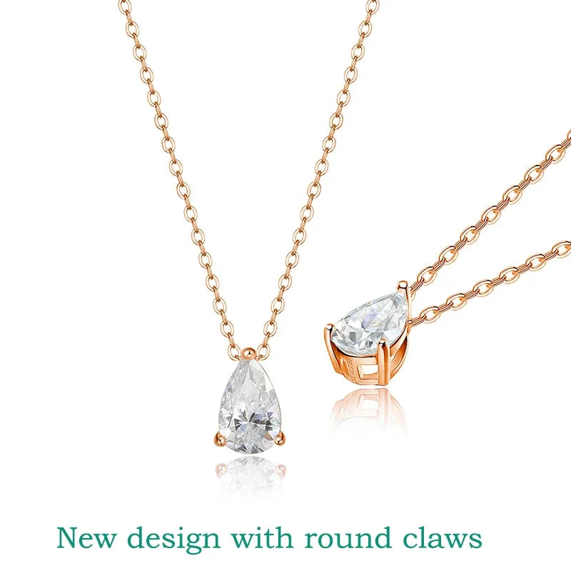 Smyoue Certified 1CT & 2CT Pear Cut Moissanite Necklace – 18K Gold Plated 925 Sterling Silver Pendant