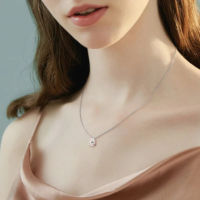 Smyoue Certified 1CT & 2CT Pear Cut Moissanite Necklace – 18K Gold Plated 925 Sterling Silver Pendant