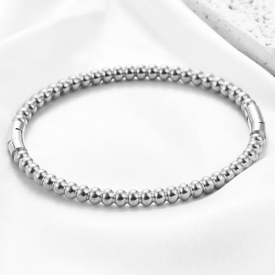 Stainless Steel Golden Bead Bracelet – Adjustable Women’s Fashion Jewelry