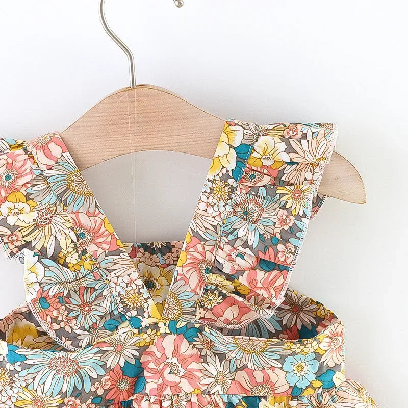 Baby Girl Floral Dress – Ruffled Halter A-Line with Bag (0–3 Yrs)
