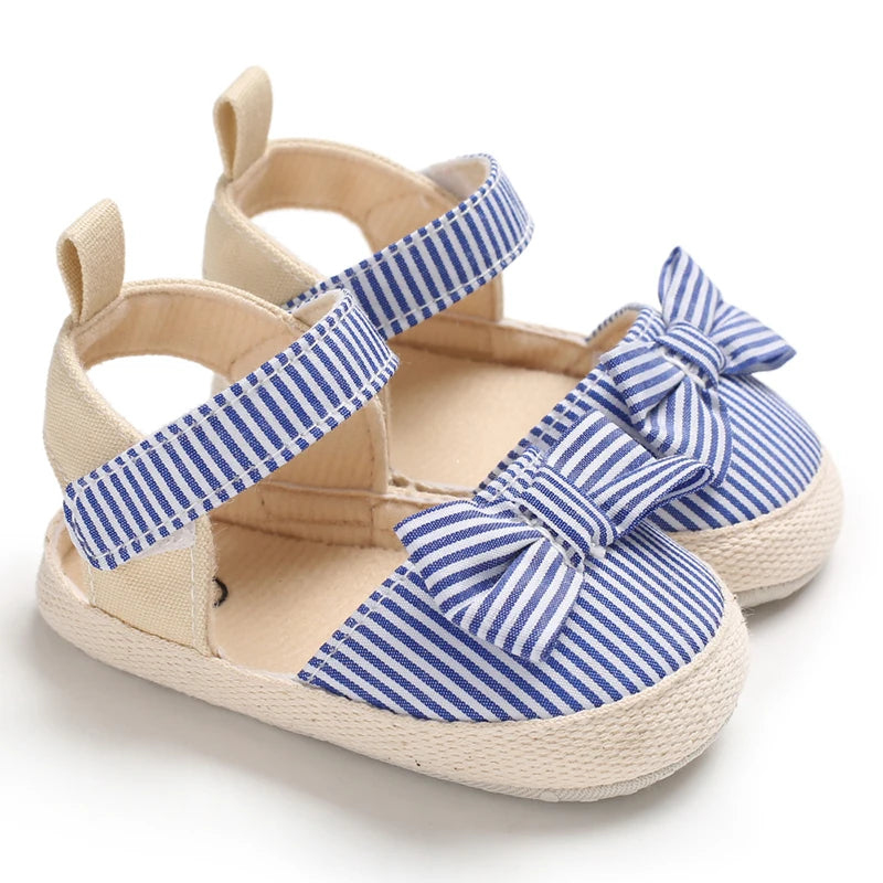 Baby Girl Summer Sandals – Soft Sole Bow Canvas Shoes