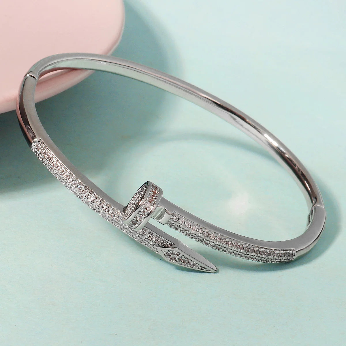Classic Stainless Steel Nail Bracelet – Sparkling Zircon Bangle Jewelry Gift