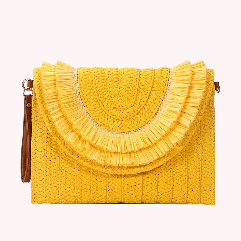 Raffia Straw Woven Wrist Clutch & Shoulder Crossbody Bag – Handmade Summer Beach Purse for Women
