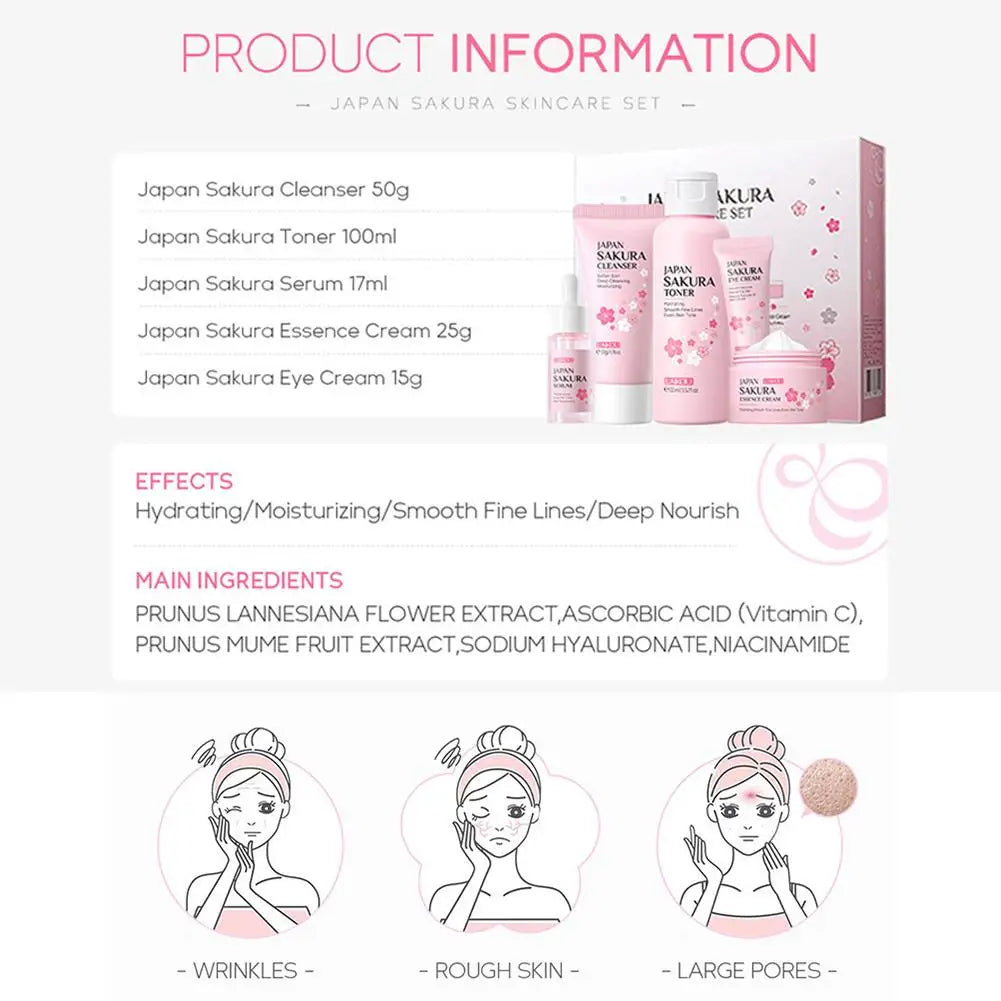 Sakura Skincare Gift Set – Cream, Toner, Serum & More (3/5pcs)