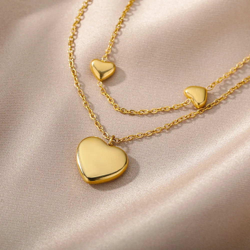 316L Stainless Steel Multilayer Heart Necklace – Gold Goth Clavicle Choker for Women