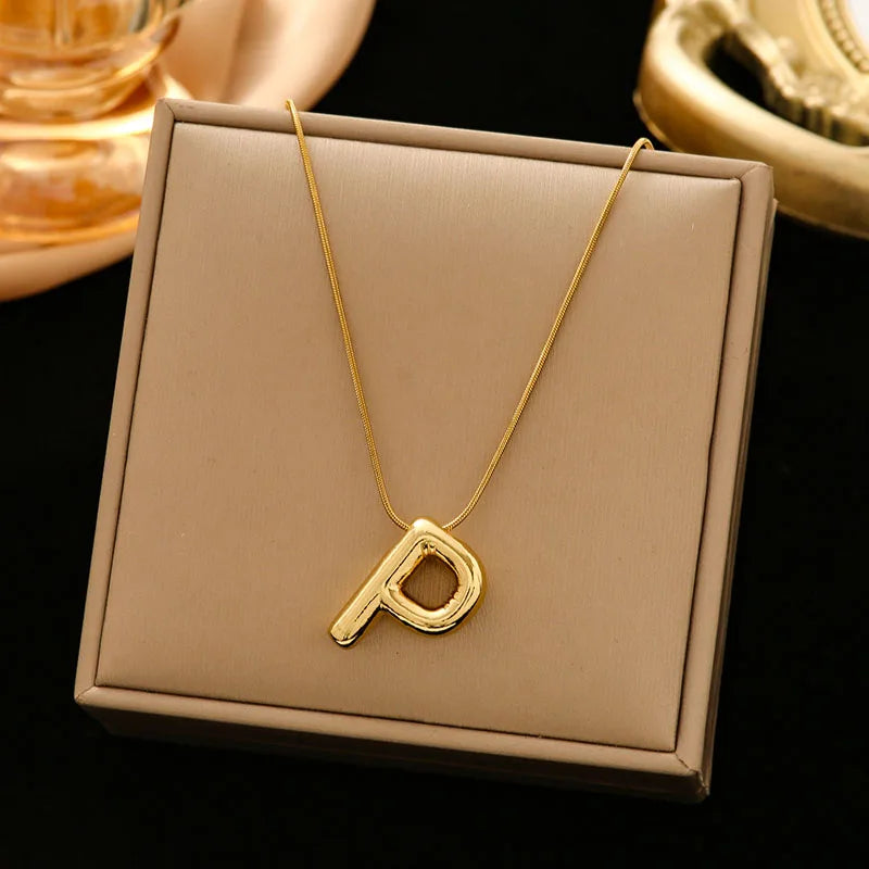 Gold Stainless Steel Letter Necklace – Chunky Alphabet Pendant Jewelry