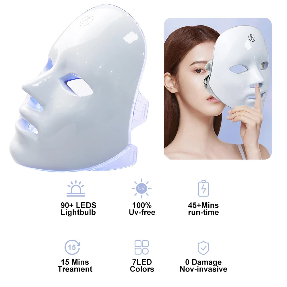 LED 7-Colors Facial Mask – Photodynamic Therapy for Skin Moisture, Rejuvenation, Anti-Acne, Wrinkle Removal & Pore Shrinking – Professional Salon & Home Use
