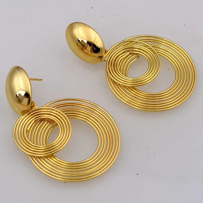 Big Round Metal Statement Earrings – Gold & Silver Geometric Women’s Jewelry