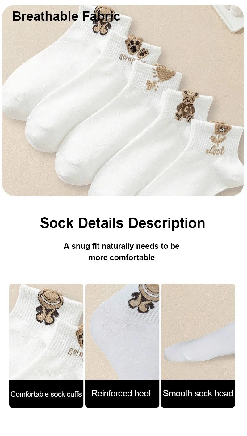 Cartoon Teddy Bear Ankle Socks – 5/10/20 Pairs Breathable & Cute