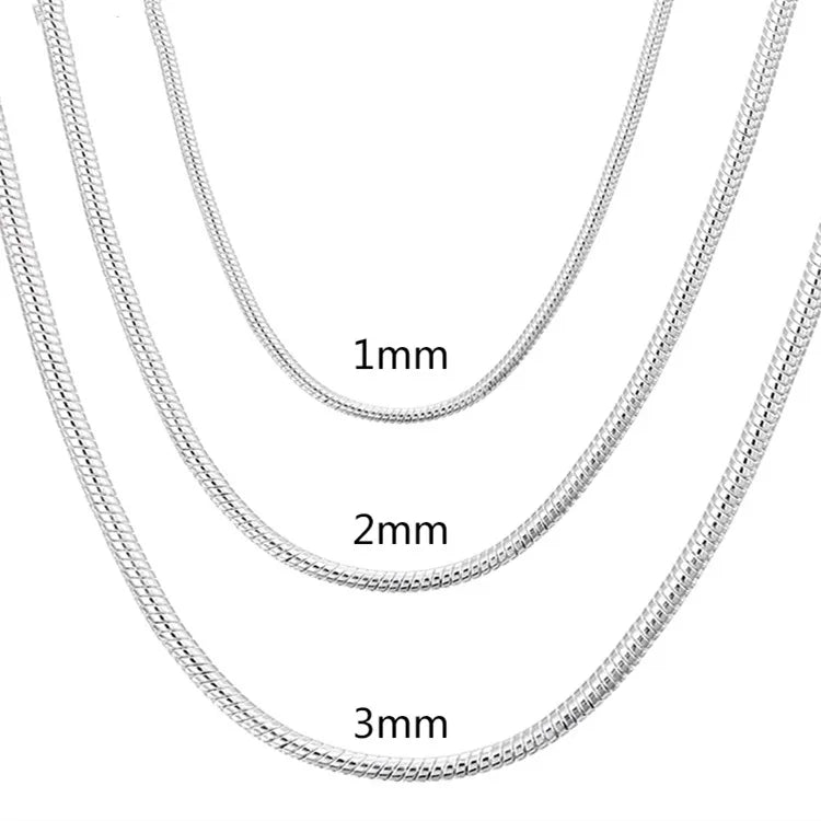 40-75cm 925 Sterling Silver Snake Chain Necklace – 1MM/2MM/3MM Pendant Jewelry for Men & Women