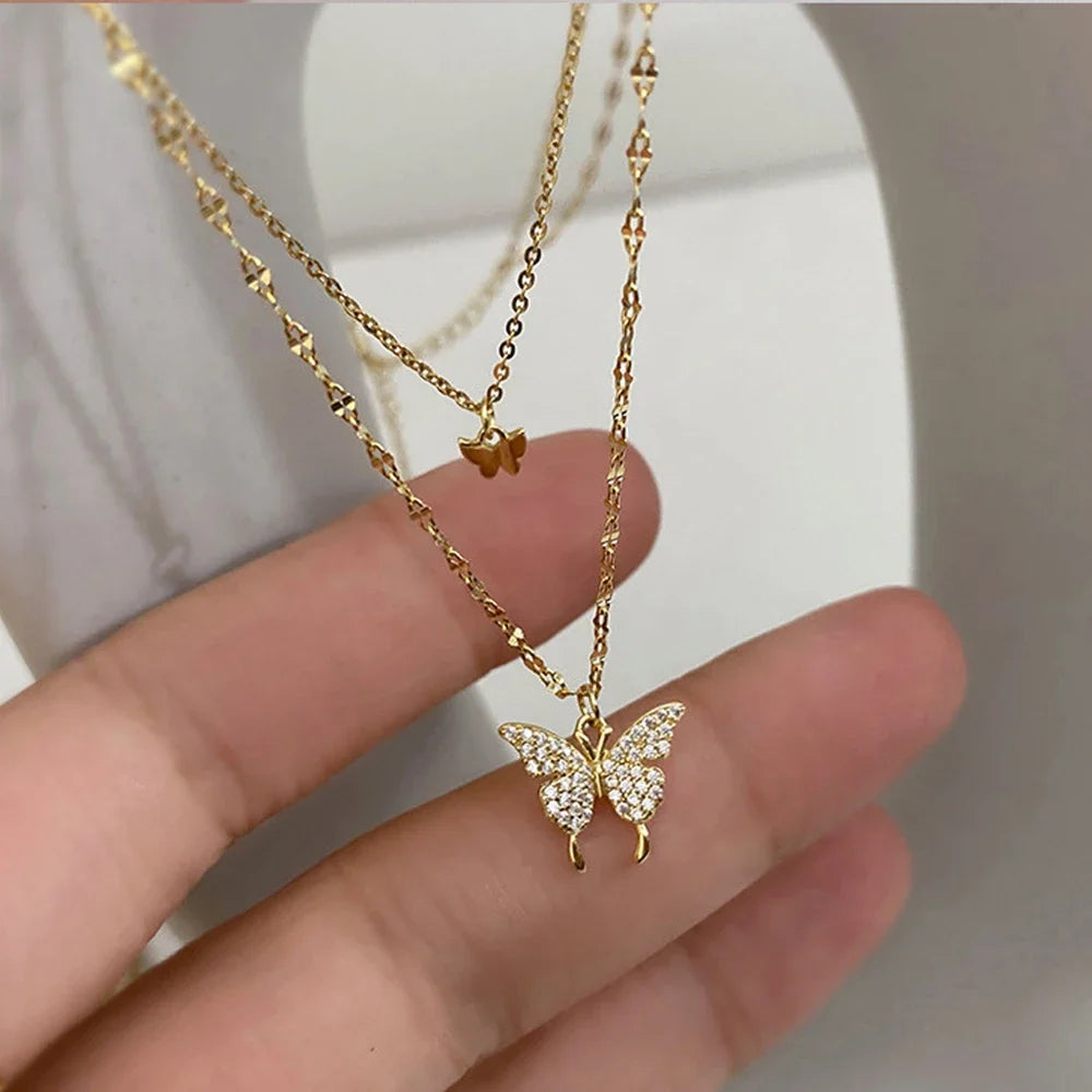 Double Layer Star & Moon Necklace – Delicate Zircon Women’s Jewelry
