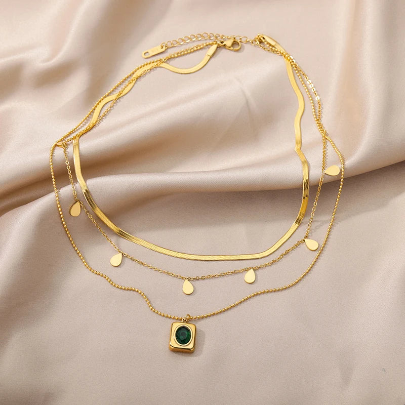 316L Stainless Steel Multilayer Heart Necklace – Gold Goth Clavicle Choker for Women