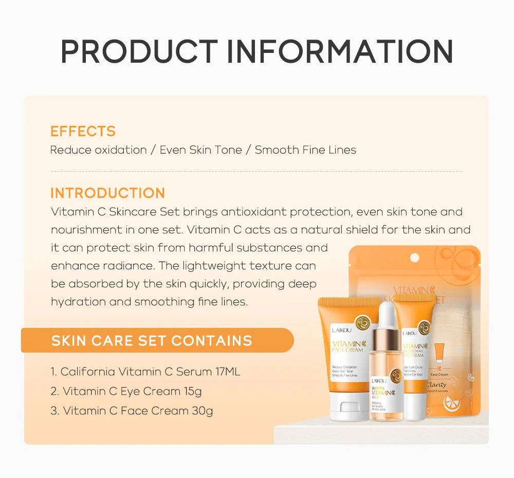 LAIKOU Vitamin C Skincare Set – Serum, Eye & Face Cream (3pcs)