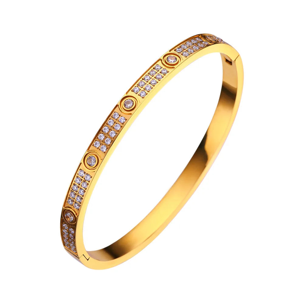 2023 Gold Zircon Cross Nail Bracelet – Stainless Steel Bangle for Women