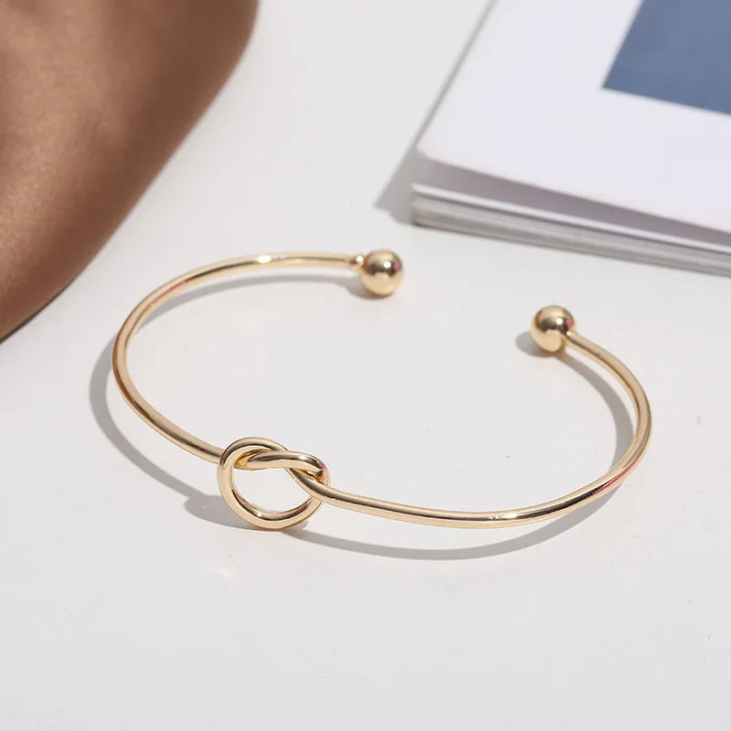 Trendy Open Twist Cuff Bangles – Golden & Silver Circle Charm Bracelets for Women