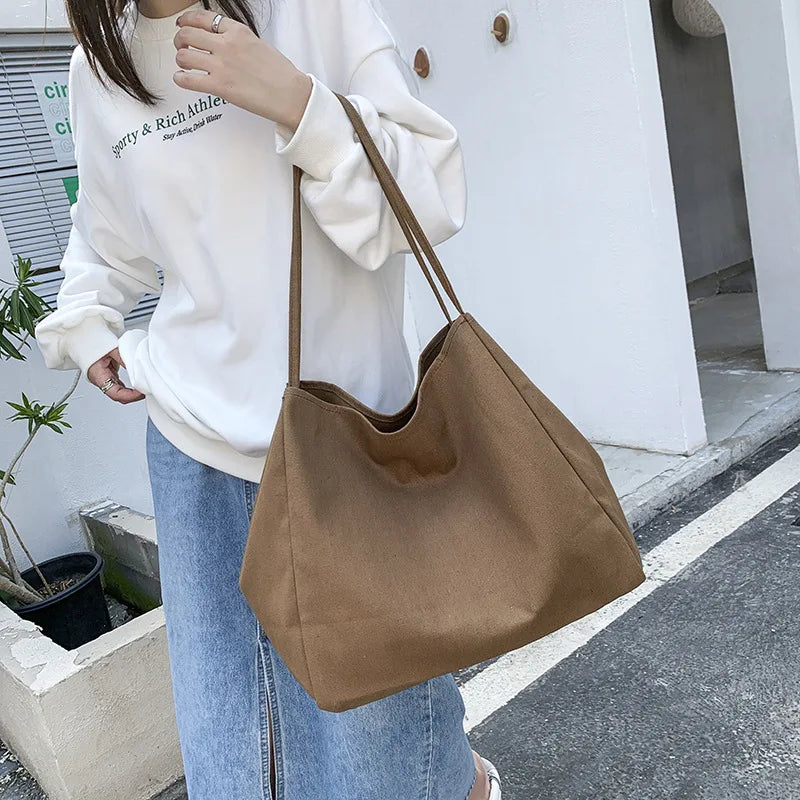 Large Capacity Canvas Tote – Eco-Friendly Reusable Shopper Shoulder Bag for Women