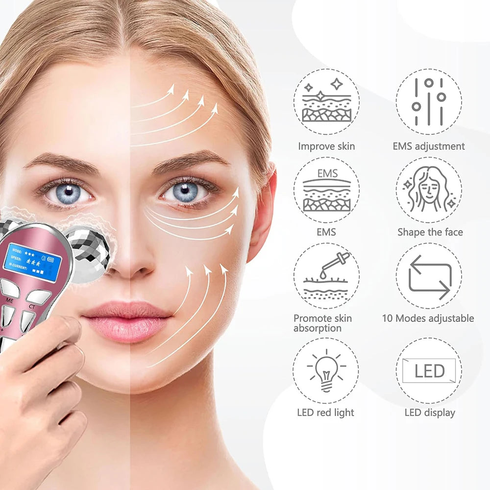 4D EMS Face Massager Roller – Microcurrent Lifting Device for Face, Neck & Eyes