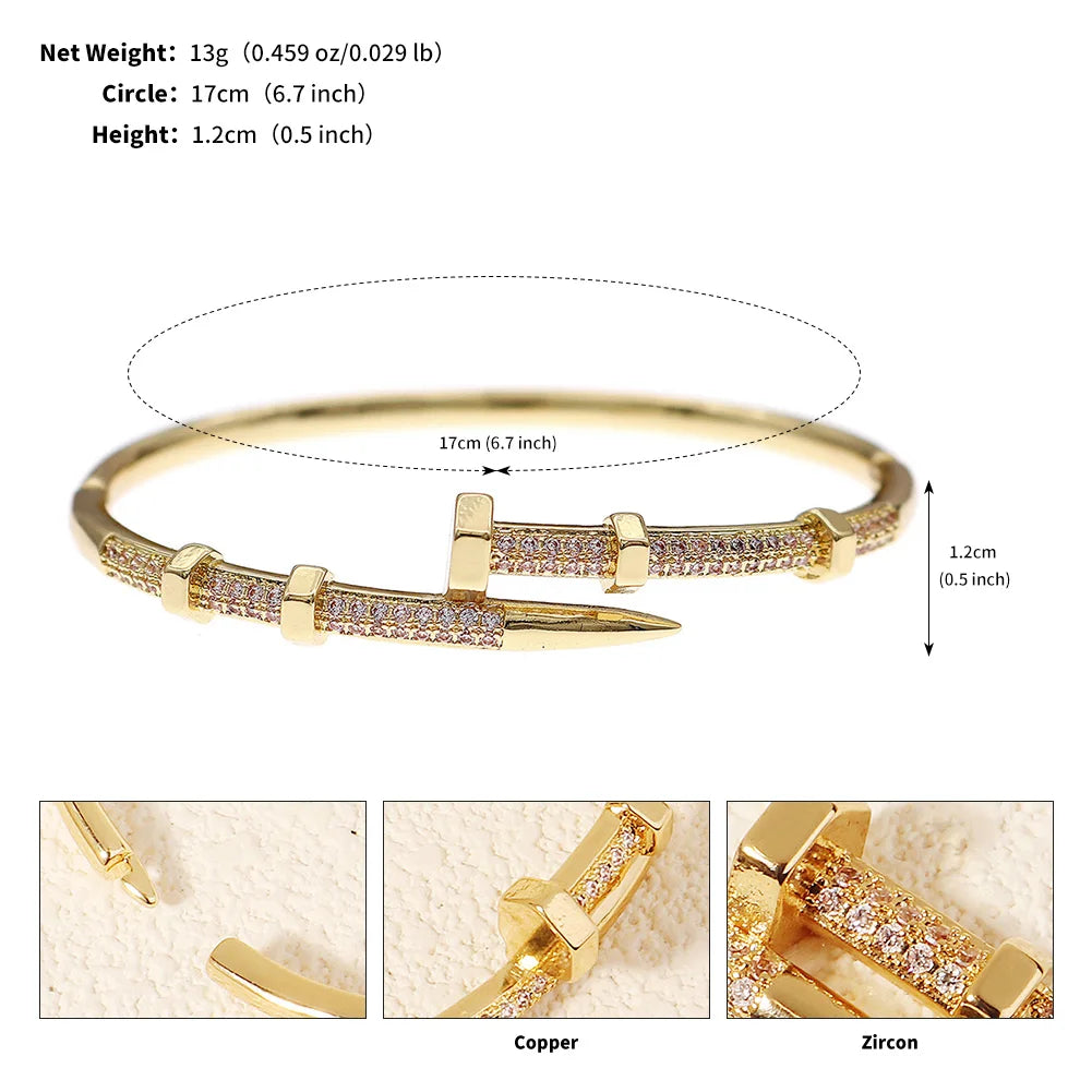 Classic Stainless Steel Nail Bracelet – Sparkling Zircon Bangle Jewelry Gift