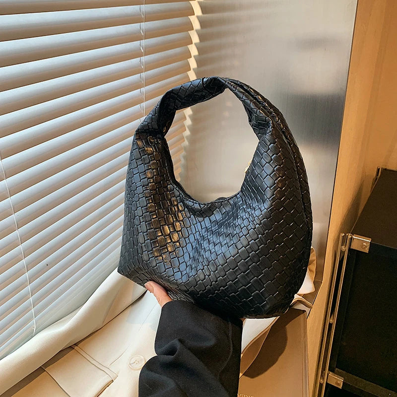 Classic Woven PU Leather Hobo – Small Top-Handle Shoulder Bag for Women