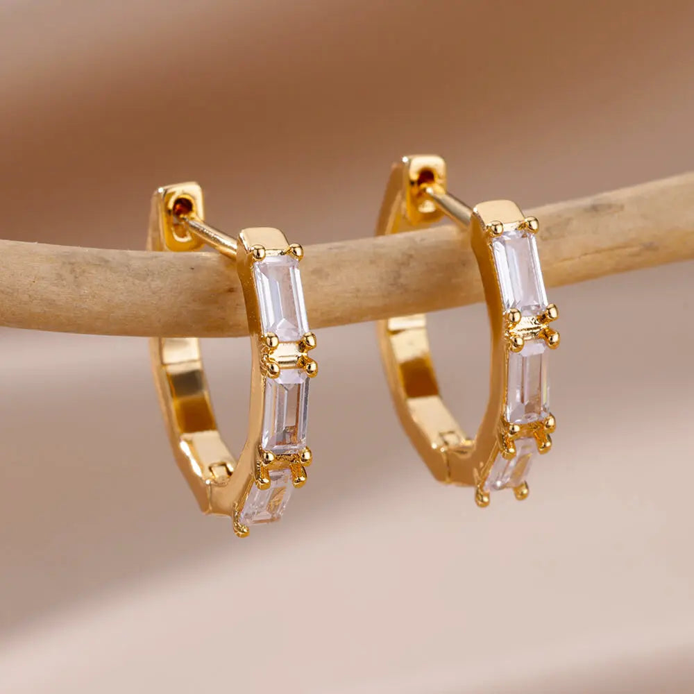 Gold Heart Zircon Hoop Earrings – Waterproof Stainless Steel Jewelry