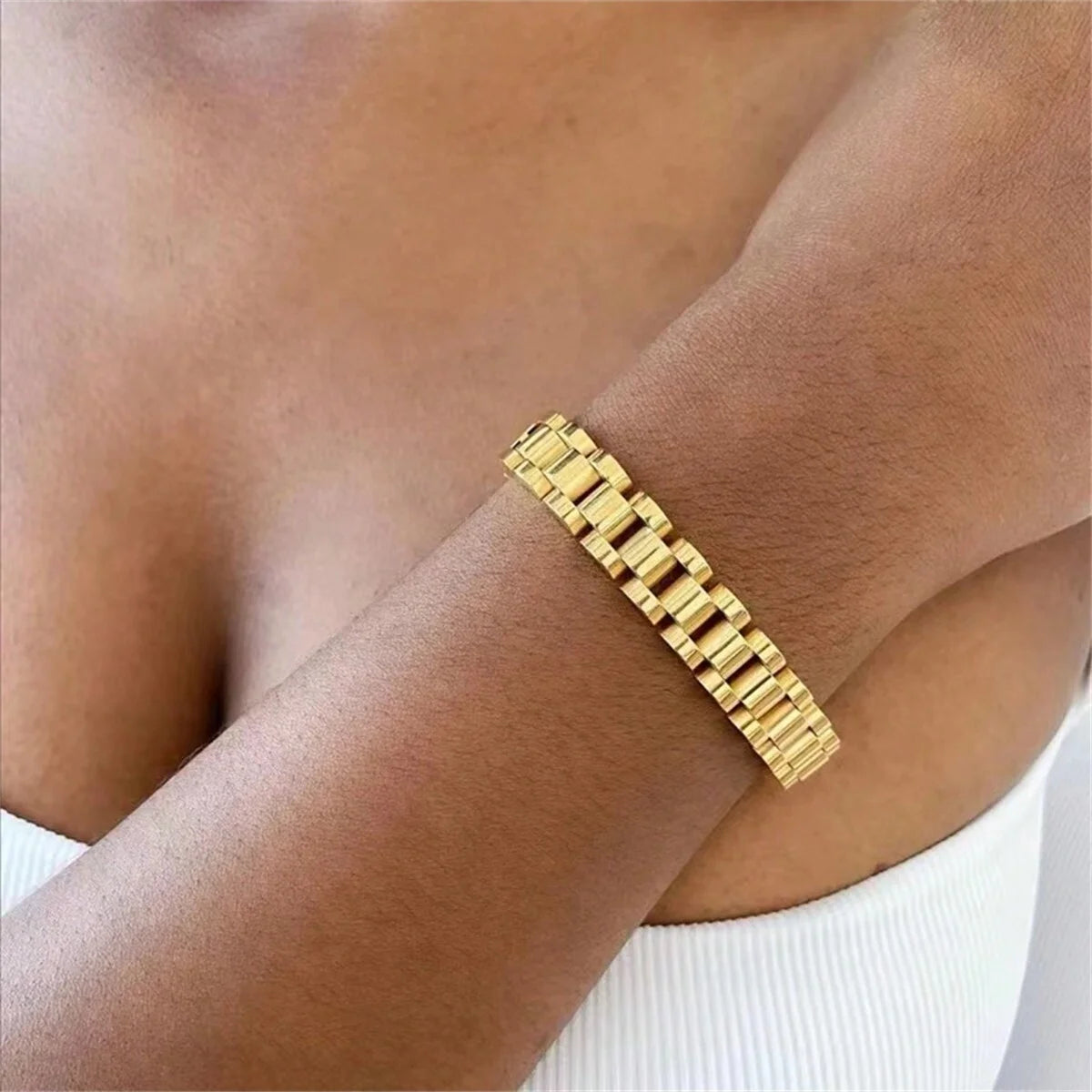 18K Gold-Plated Stainless Steel Chain Bracelet – Unisex Waterproof Jewelry Gift