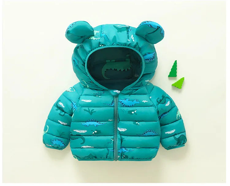 Kids Winter Hooded Down Jacket – Baby Boys & Girls Lightweight Cartoon Print Warm Coat
